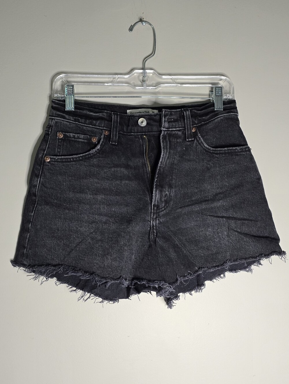 Abercrombie & Fitch Black High Rise Frayed Hem Denim Shorts
